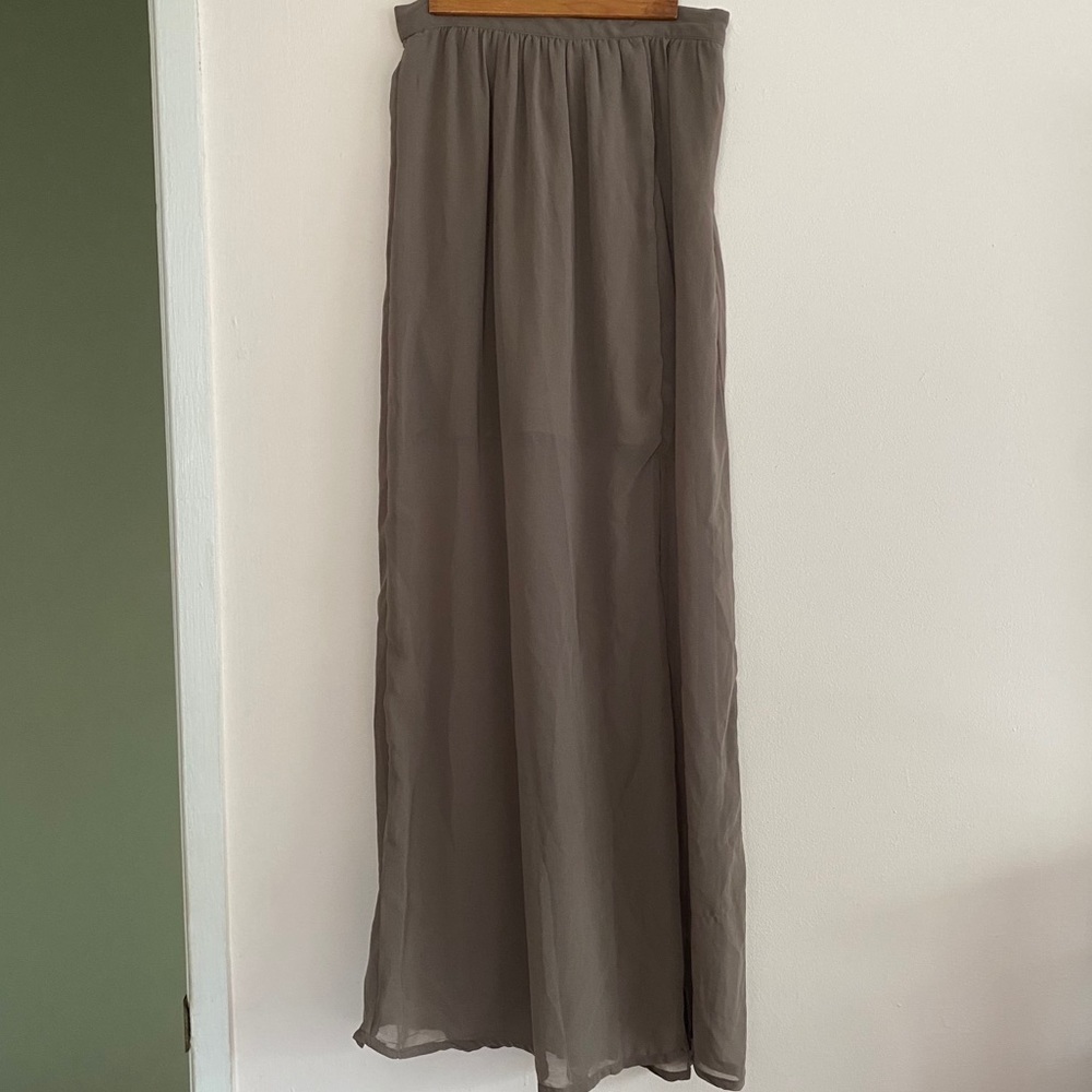 Grey Sheer High Waisted Maxi Skirt with Slit